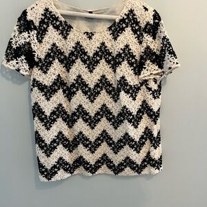 Talbots Black and White Chevron Lace Blouse